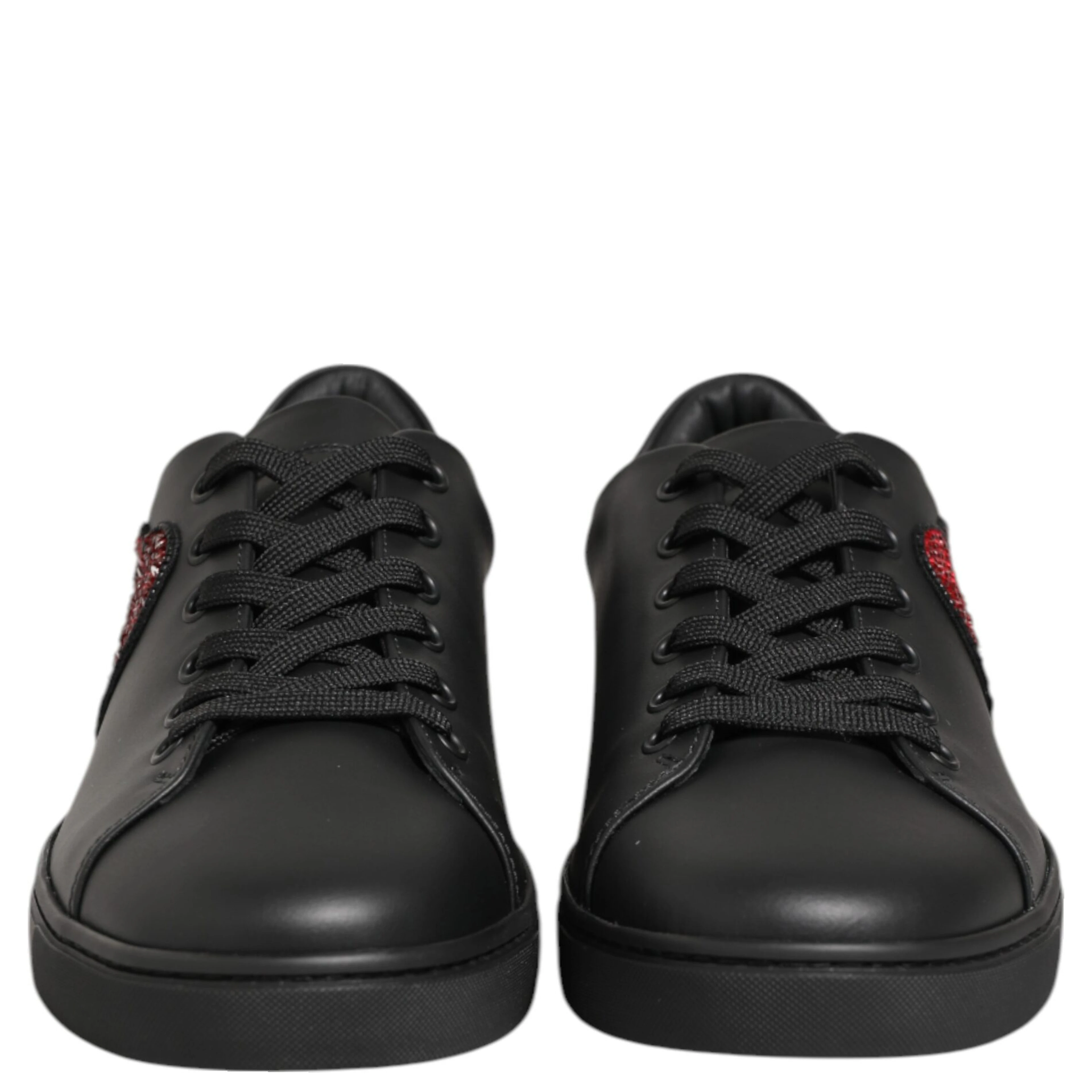 Black Leather Crystal Heart Sneakers  Shoes