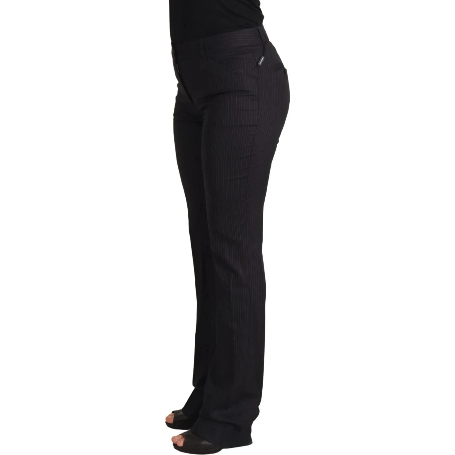Black Stripes Mid Waist Trouser Pants