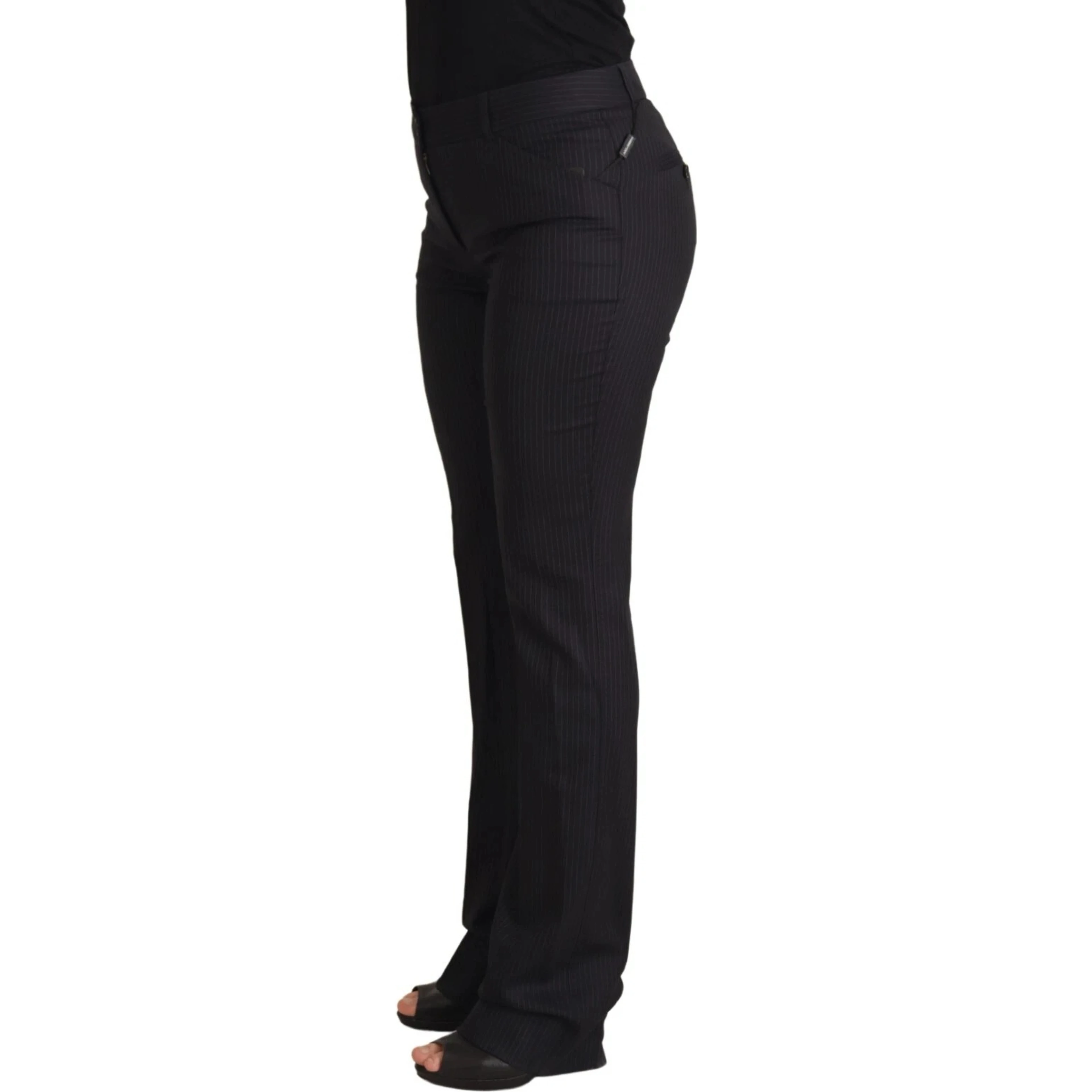 Black Stripes Mid Waist Trouser Pants