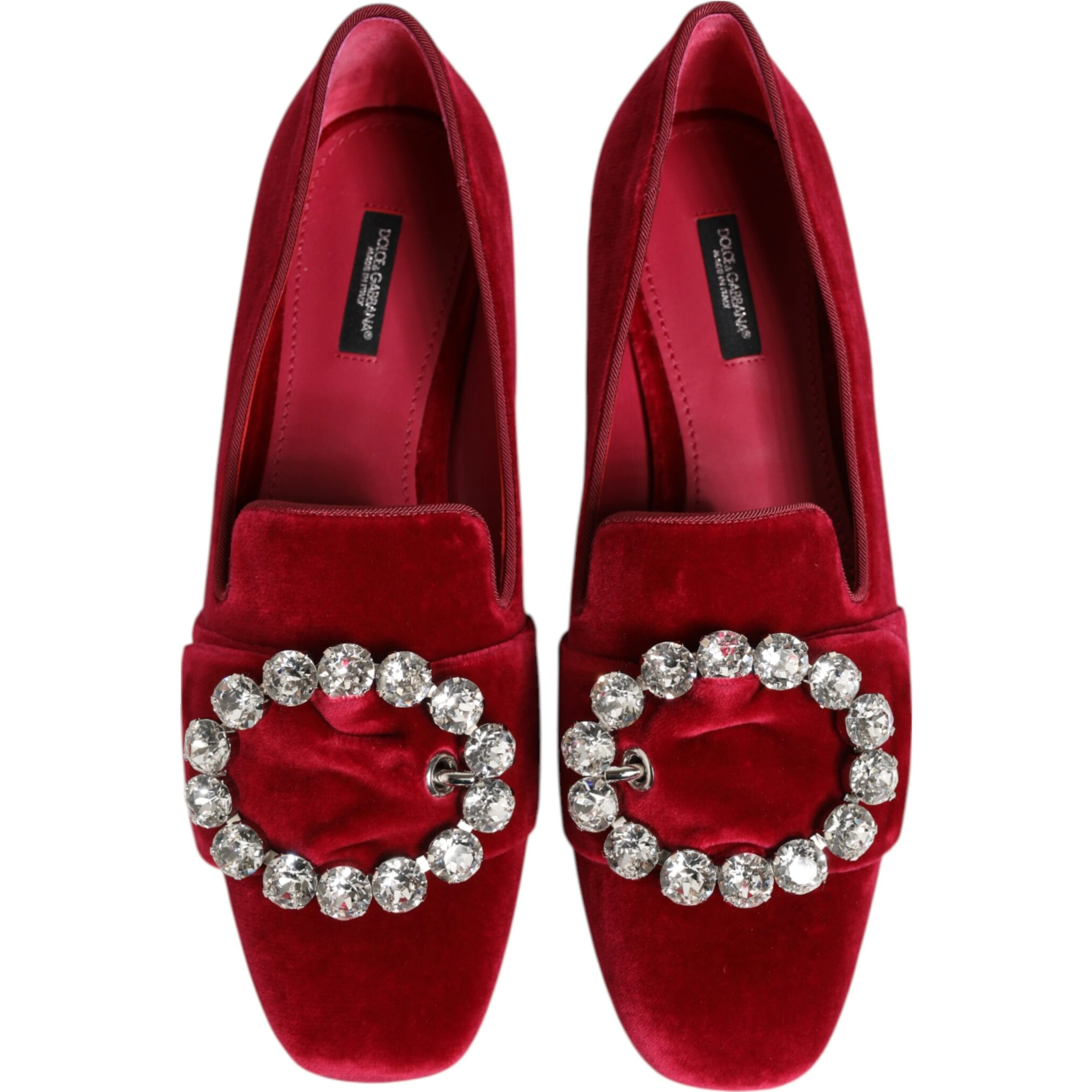 Red Velvet Crystal Buckle Loafers Flats Shoes