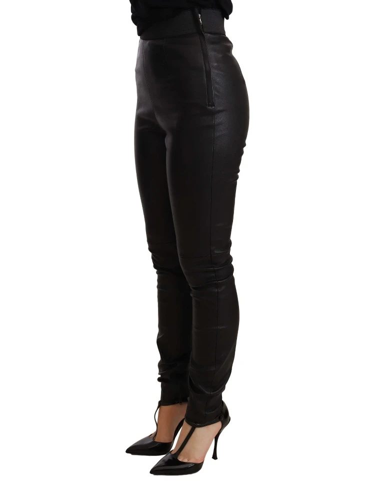 Black Leather Elastic Waist Trouser Pants alternative