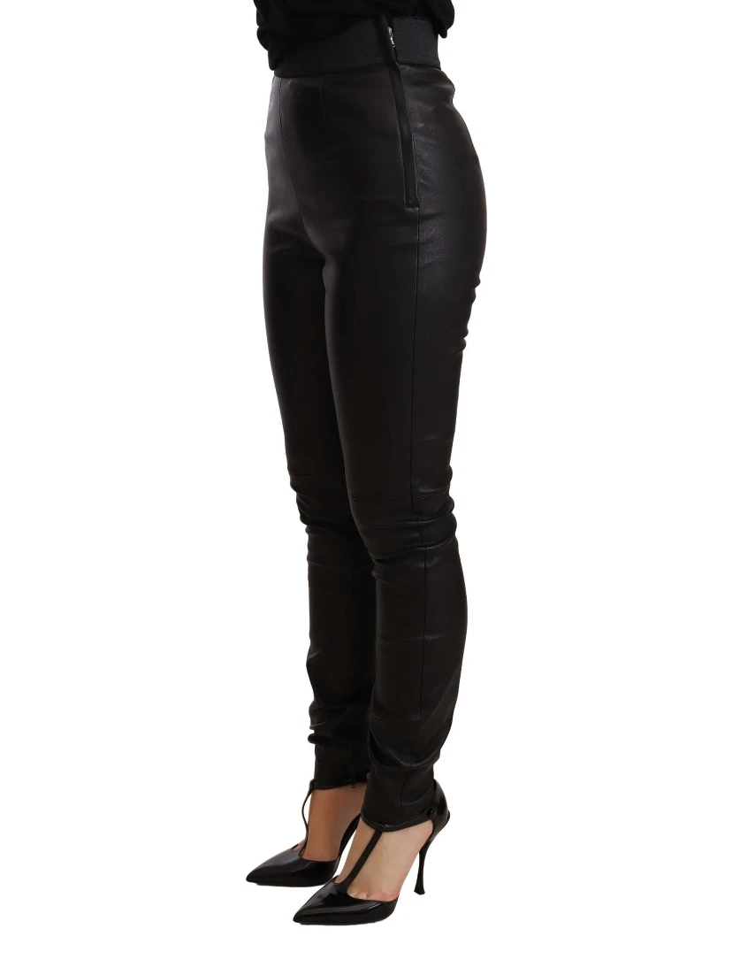 Black Leather Elastic Waist Trouser Pants