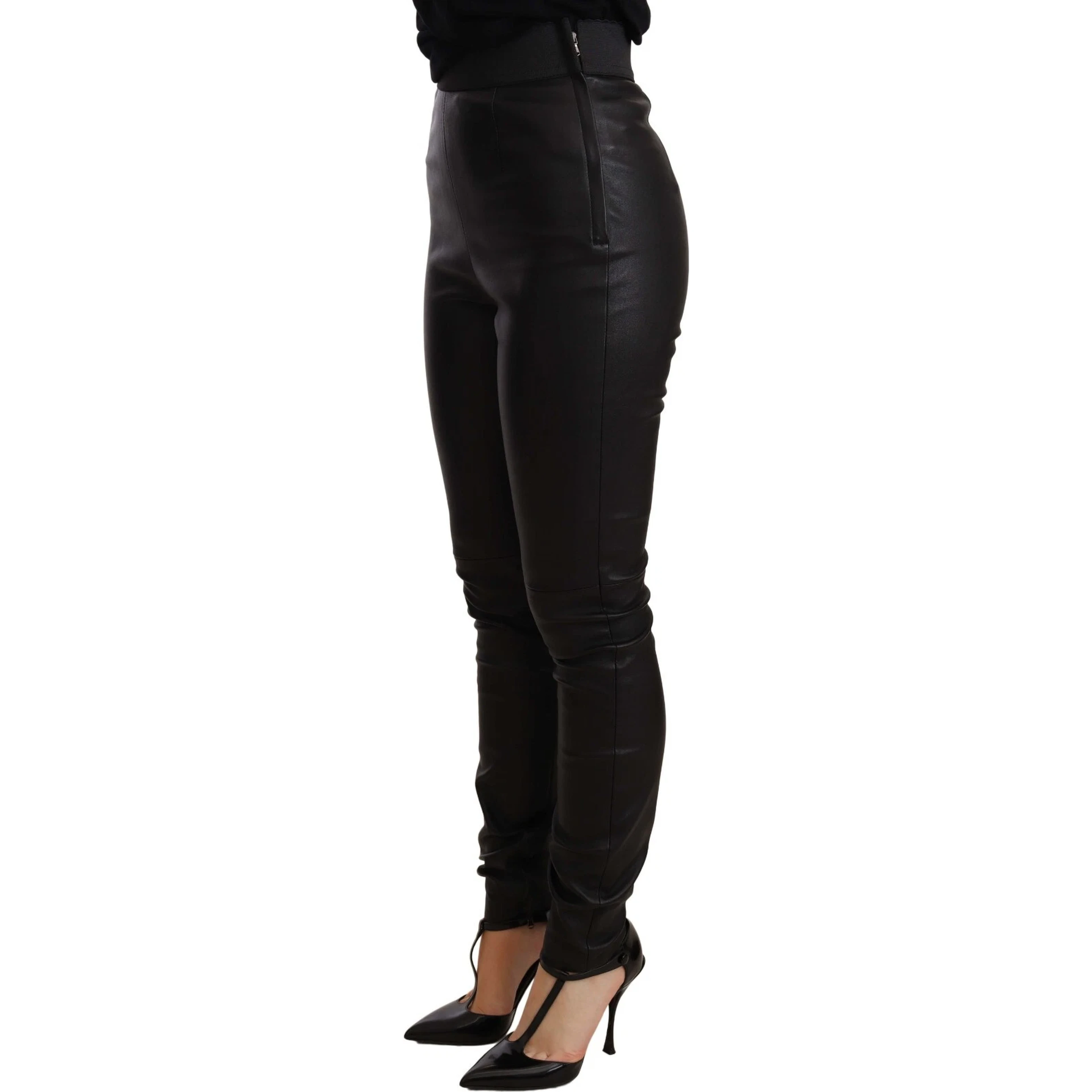 Black Leather Elastic Waist Trouser Pants