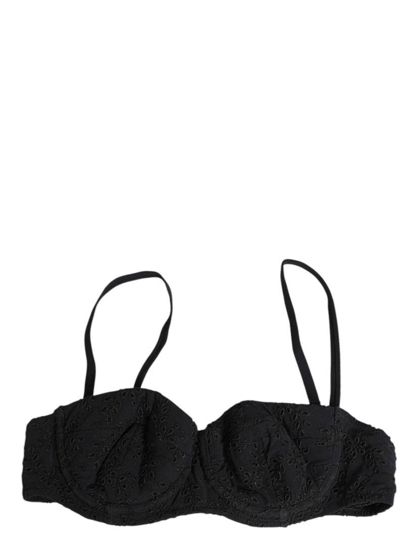 Black Polyester Embroidered Underwire Bra Underwear