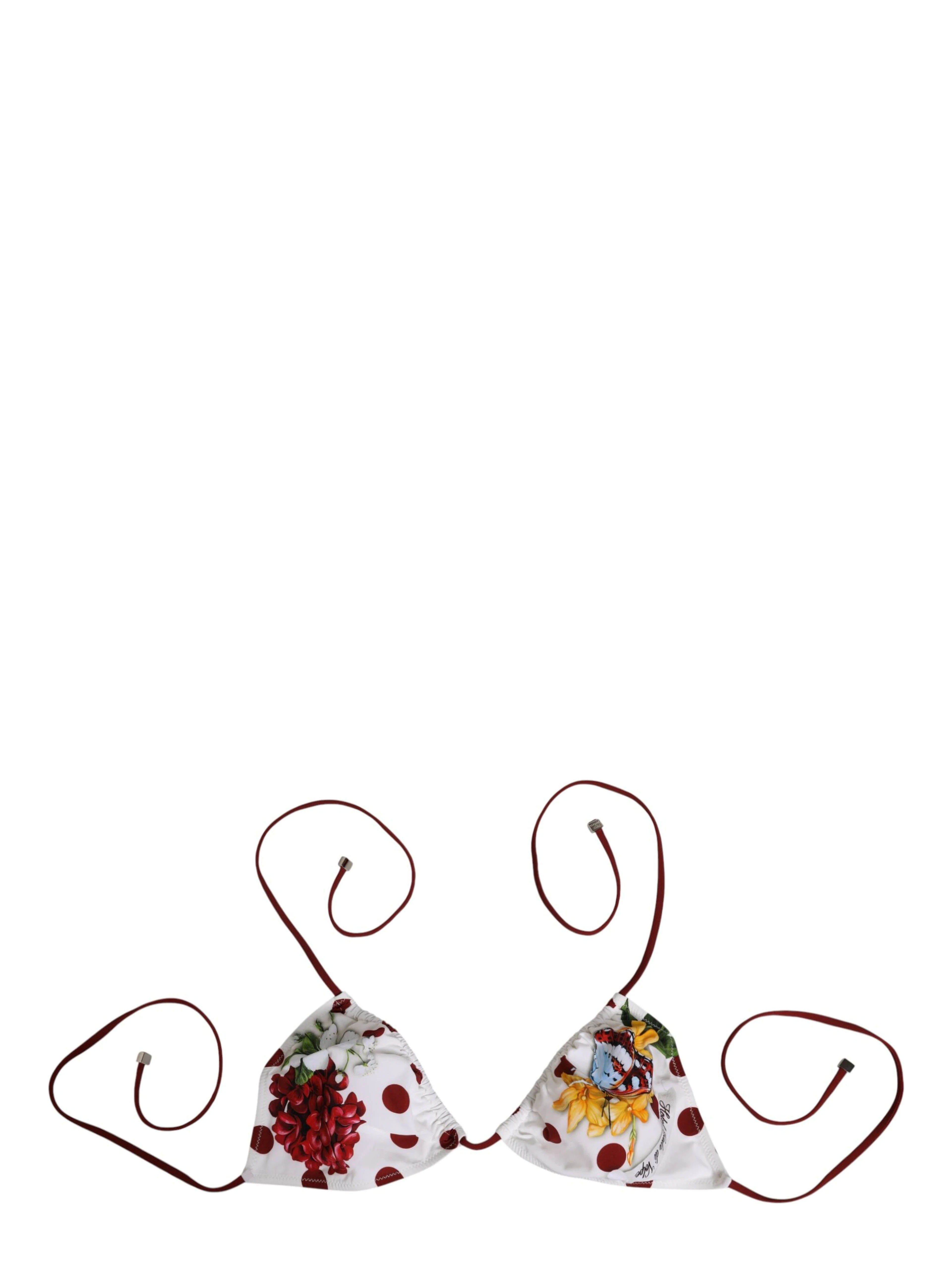 White Red Polka Dot Floral Print Triangle