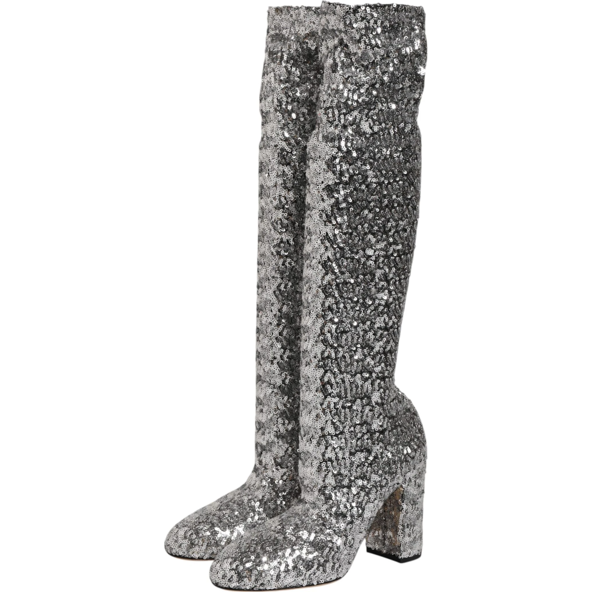Shoes Silver Sequins Glitter High Heel Boot Shoes