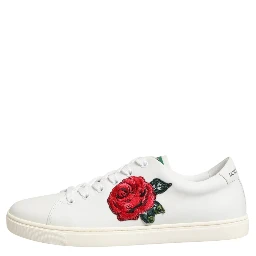 White Leather Rose Embroidery Low-Top  Shoes