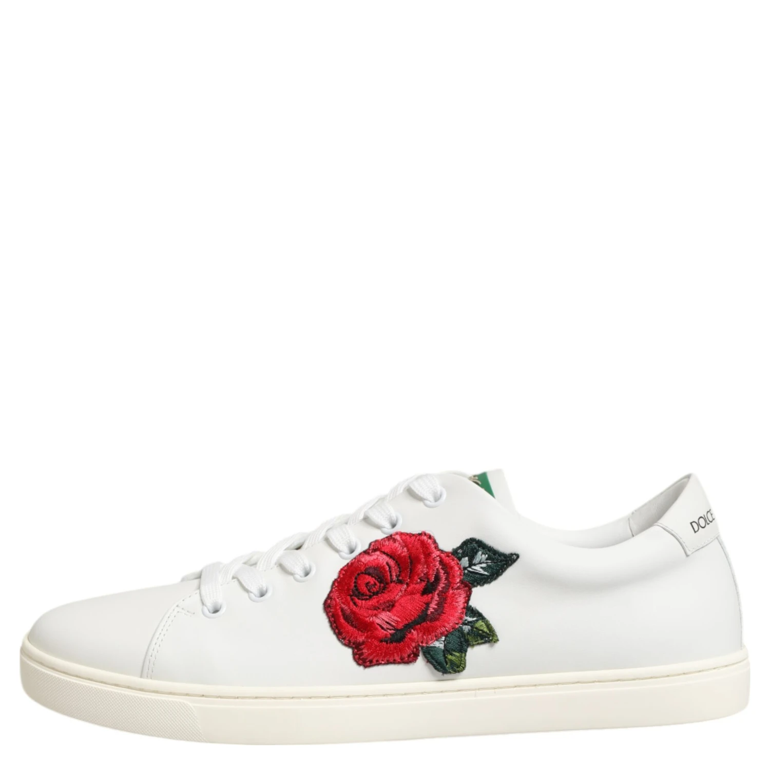 White Leather Rose Embroidery Low-Top  Shoes