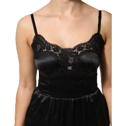 Black Silk Blend Lace Trim Sleeveless Mini Dress