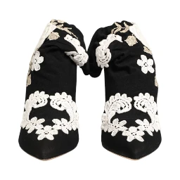 Black White Embroidered Jersey Stiletto Boots Shoes