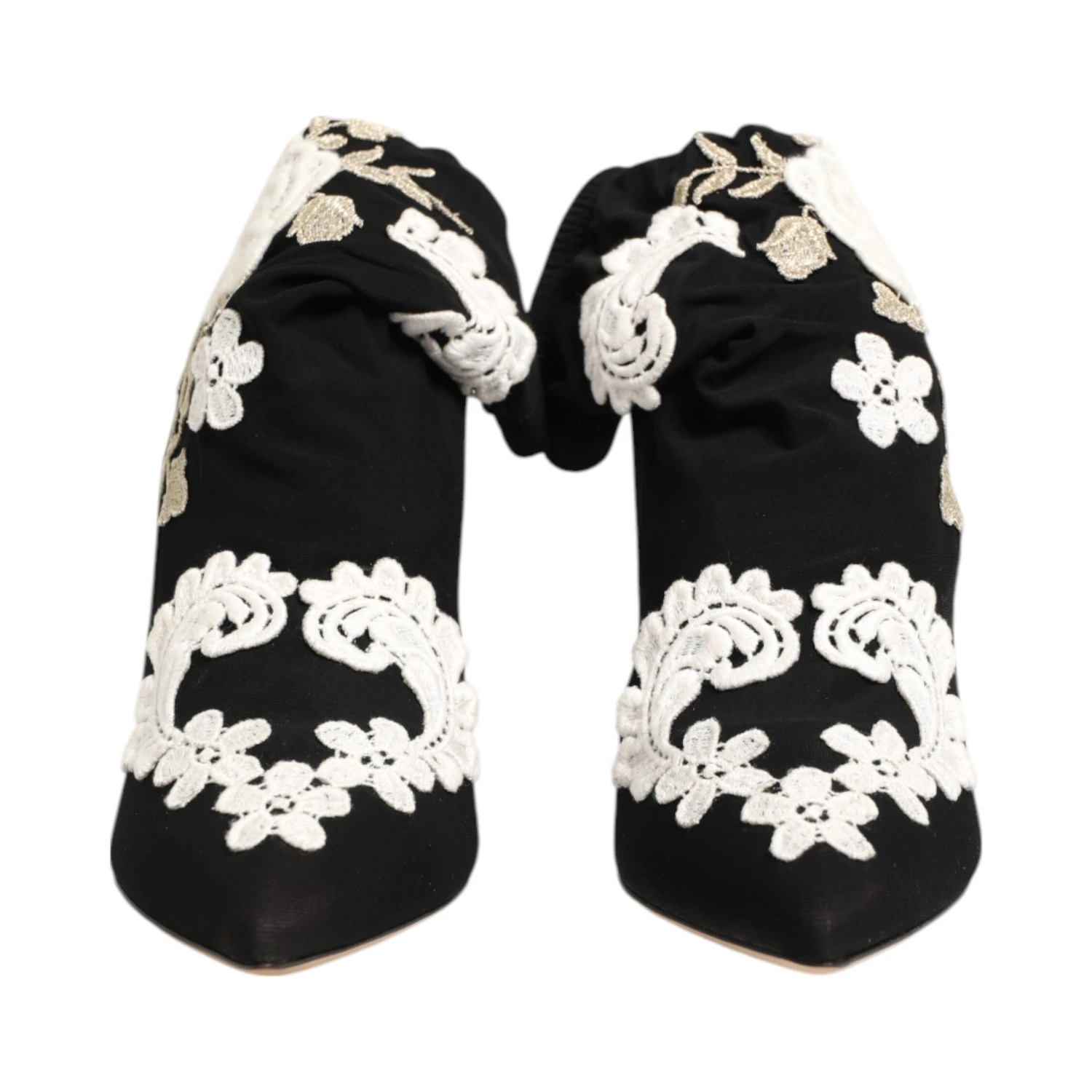 Black White Embroidered Jersey Stiletto Boots Shoes
