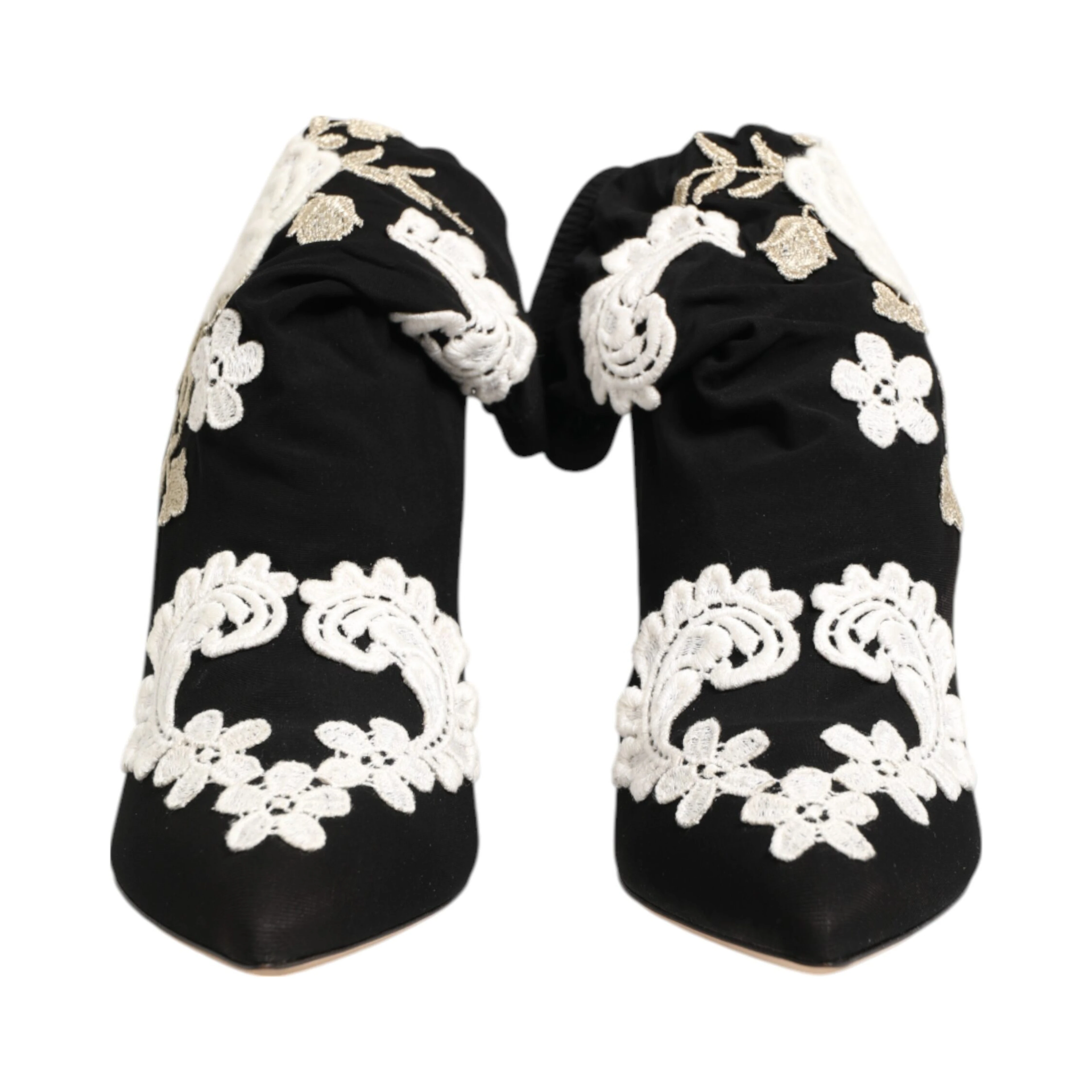 Black White Embroidered Jersey Stiletto Boots Shoes