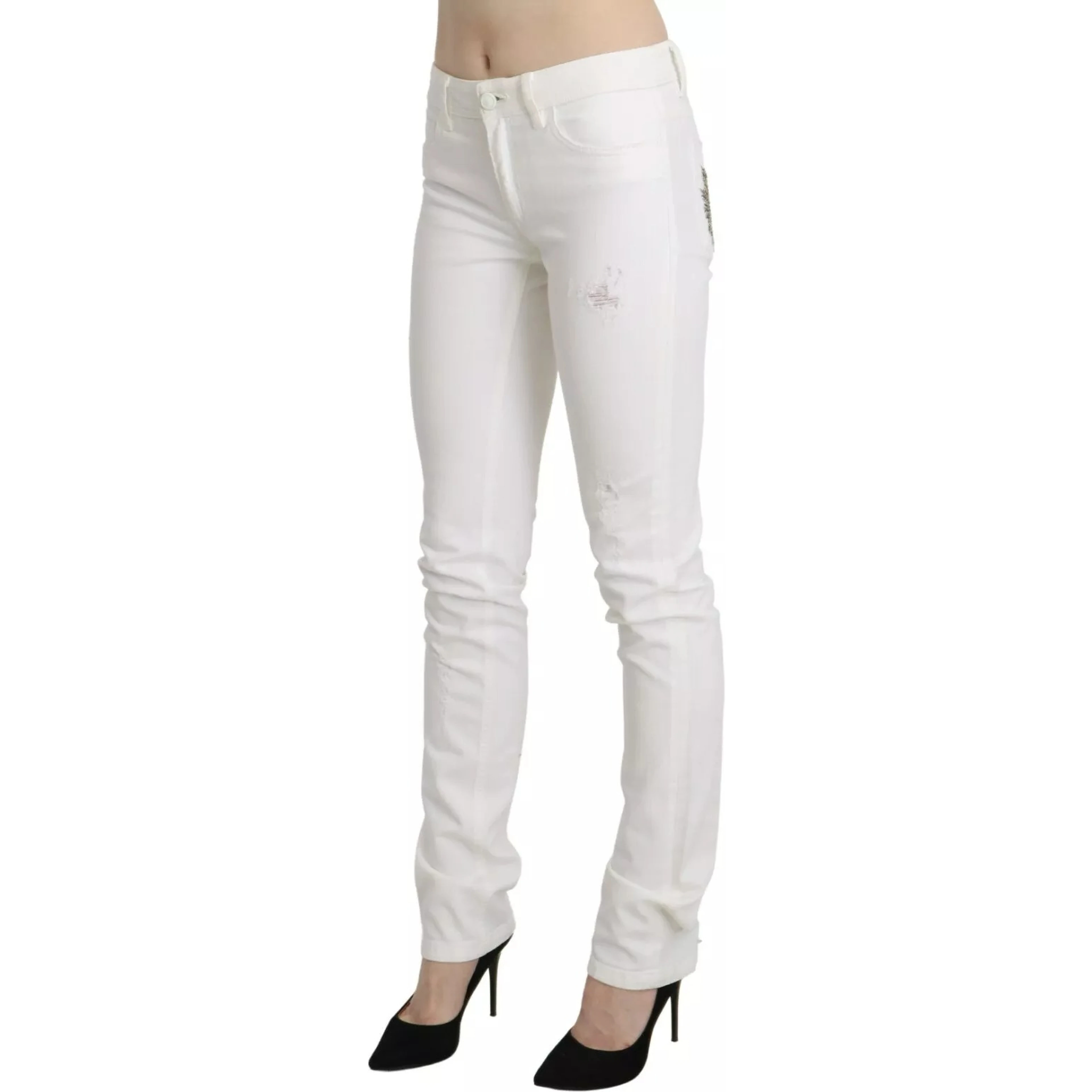 White Cotton Slim Fit Mid Waist Skinny Trouser Jeans
