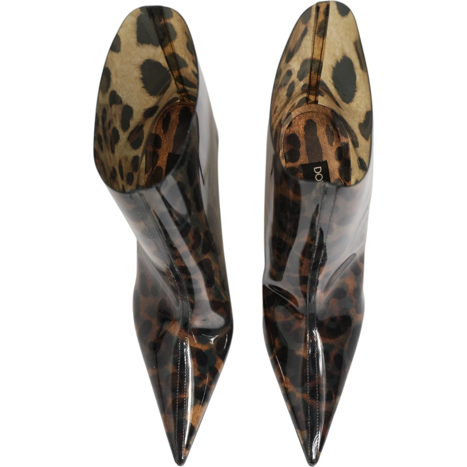 Leopard Print PVC Pointed Toe Boots Shoes