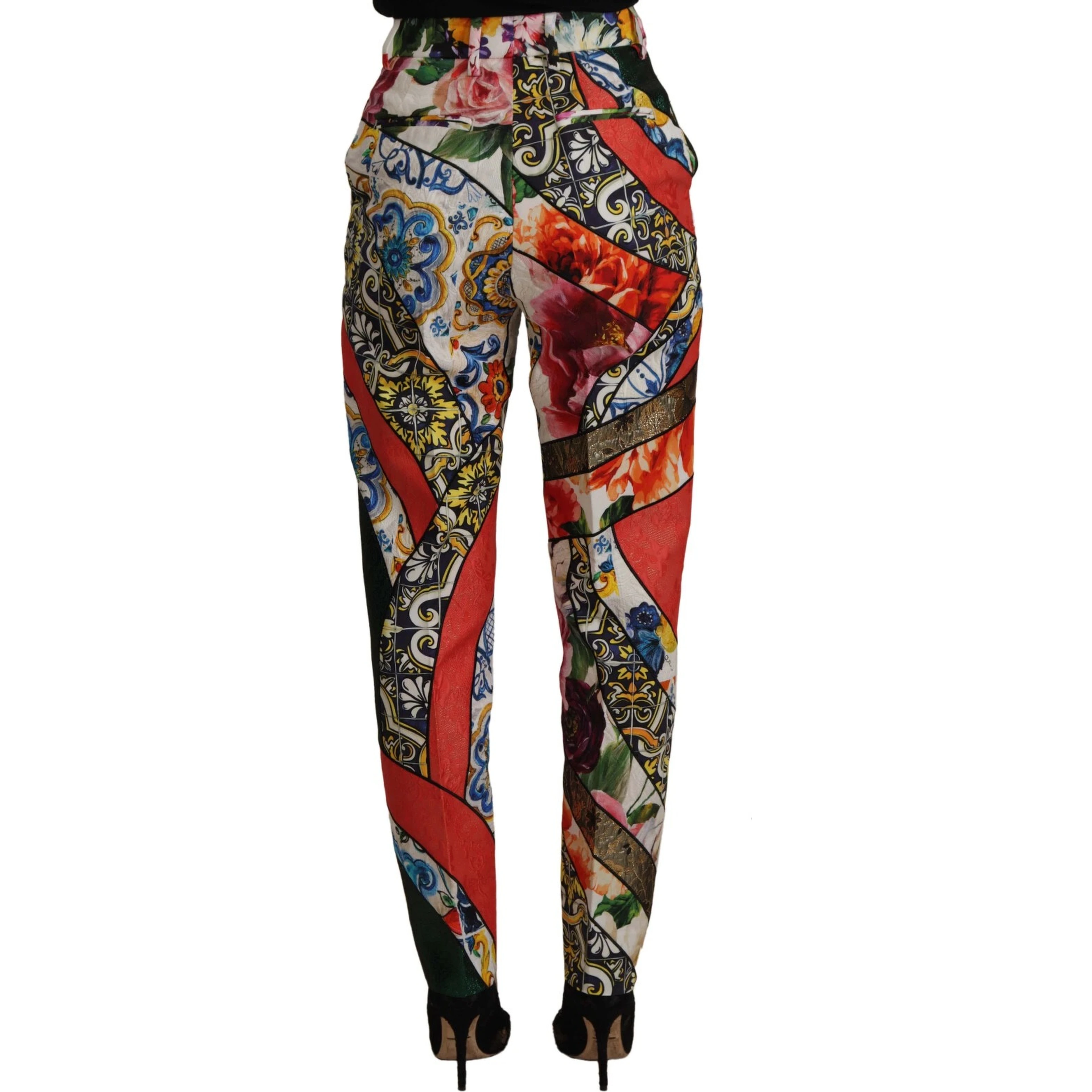 Multicolor Patchwork Jacquard High Waist Pants