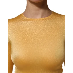 Gold Yellow Stretch Long Sleeve Bodysuit Dress