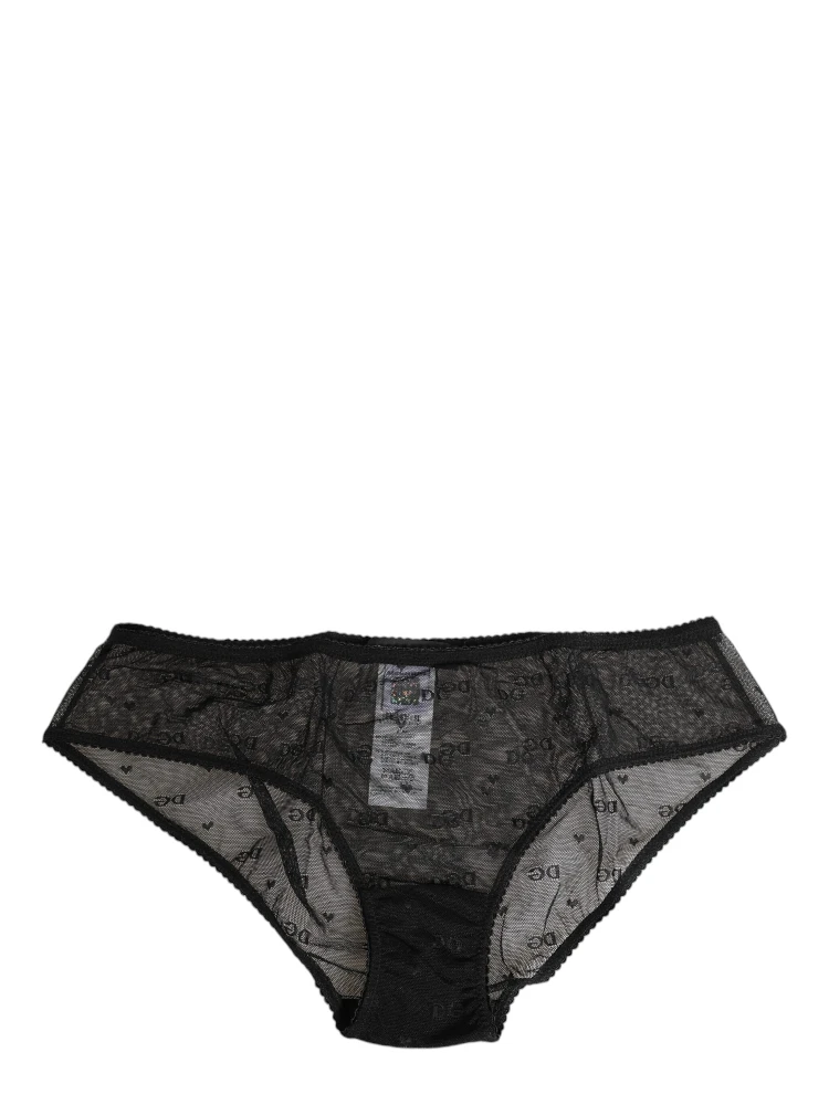 Black Sheer Mesh Lace Polka Dot Logo Underwear