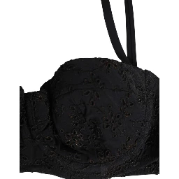 Black Polyester Embroidered Underwire Bra Underwear