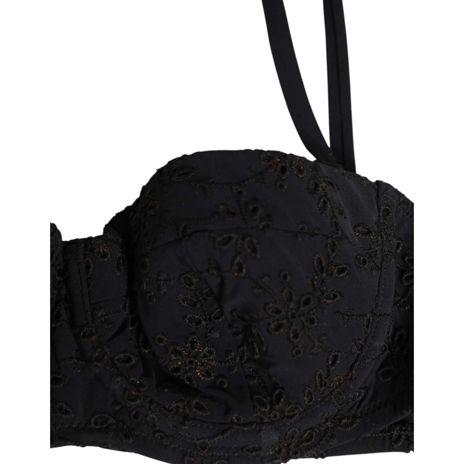 Black Polyester Embroidered Underwire Bra Underwear