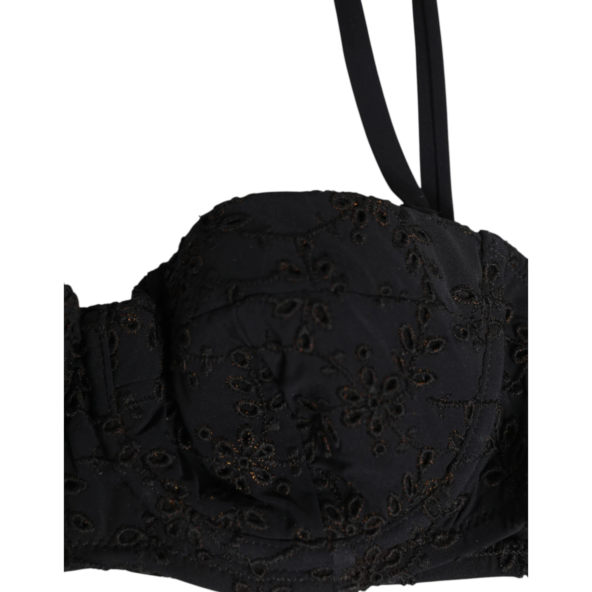Black Polyester Embroidered Underwire Bra Underwear