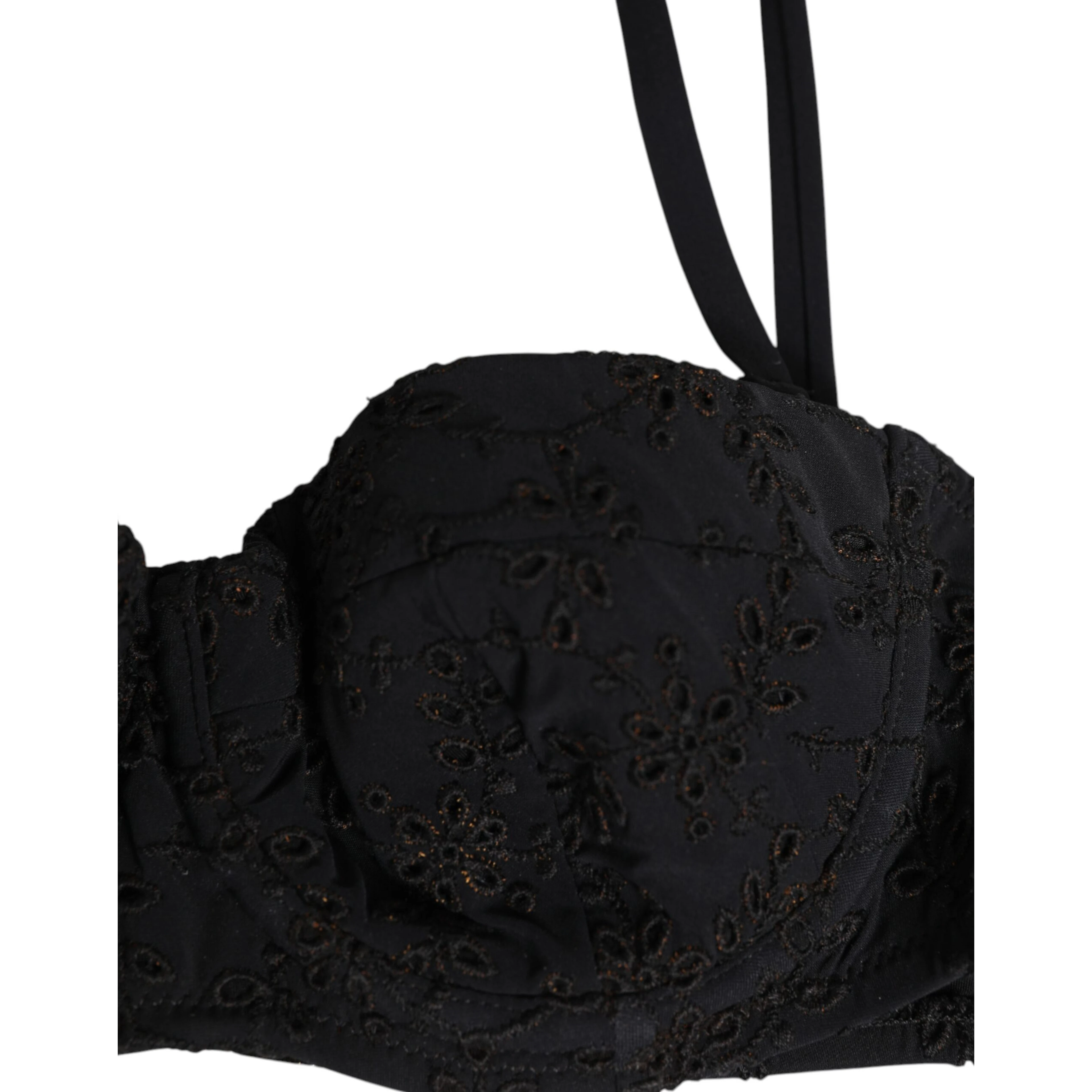 Black Polyester Embroidered Underwire Bra Underwear