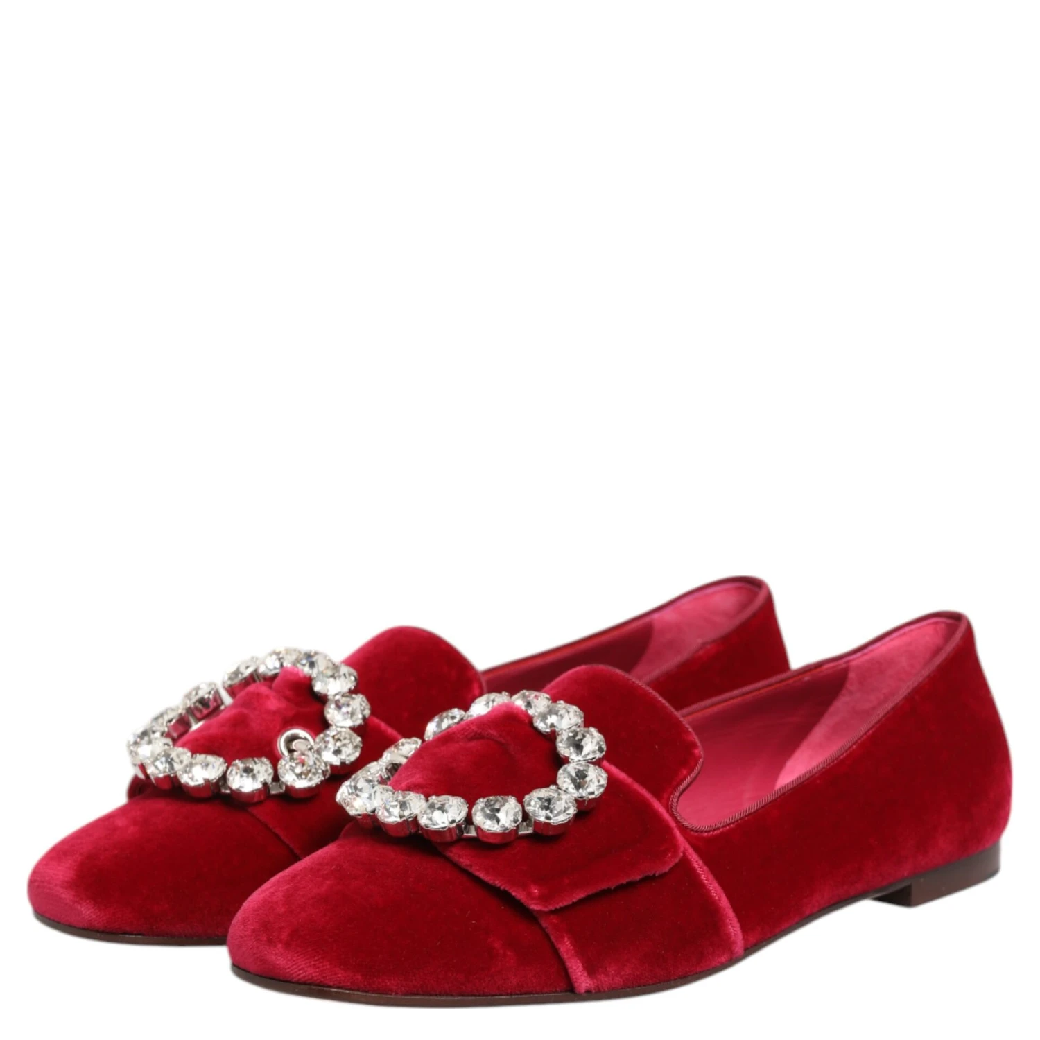 Red Velvet Crystal Buckle Loafers Flats Shoes