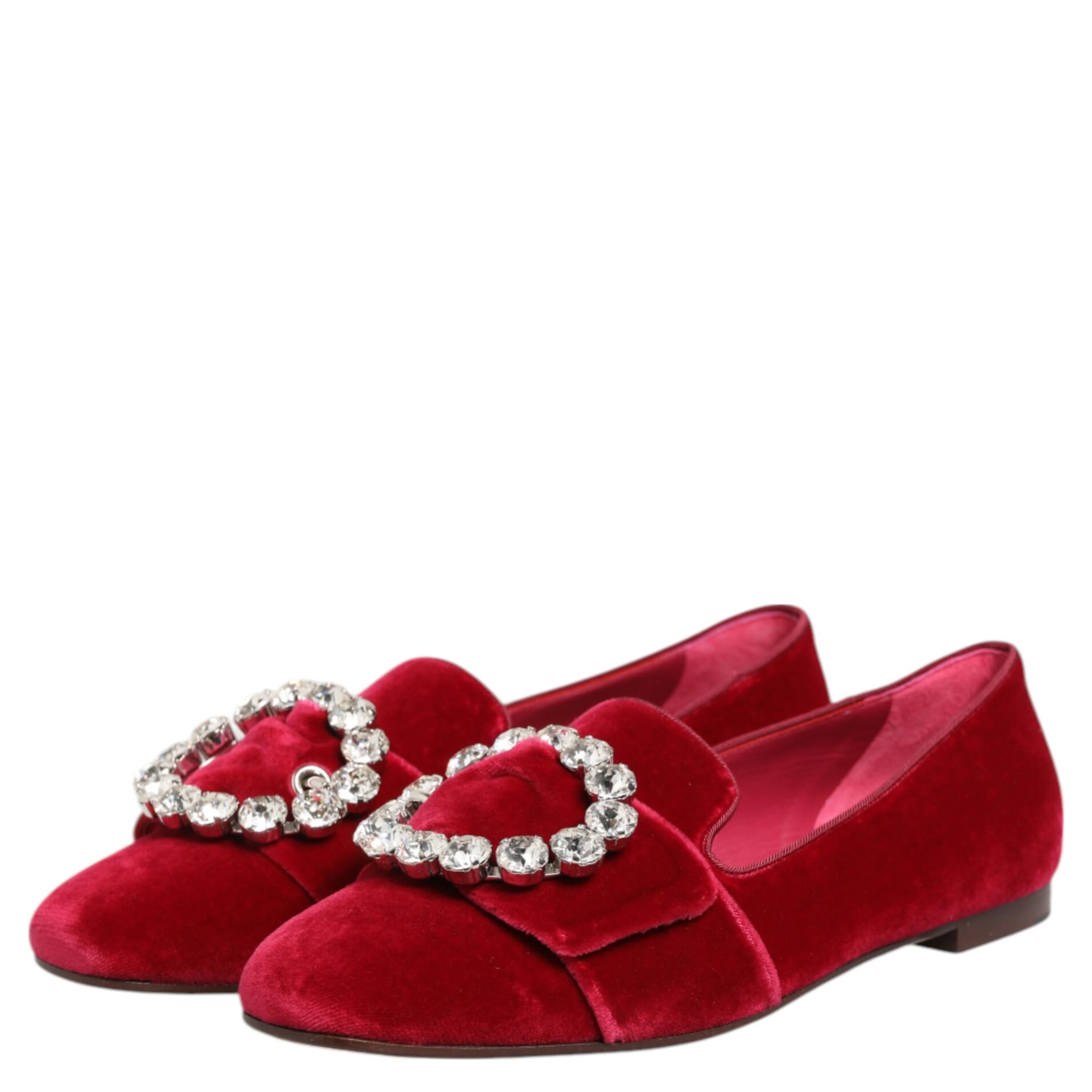 Red Velvet Crystal Buckle Loafers Flats Shoes