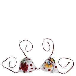 White Red Polka Dot Floral Print Triangle