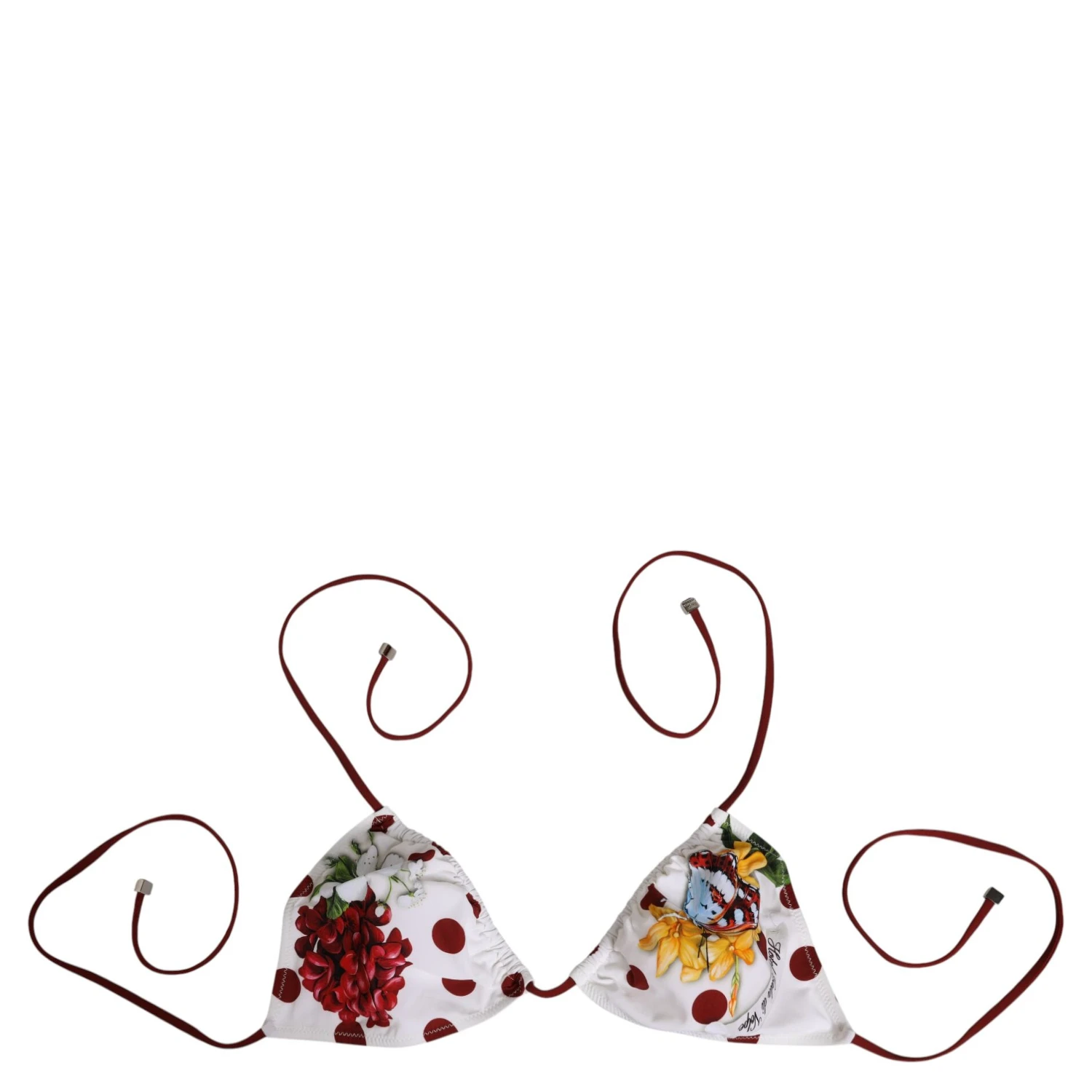 White Red Polka Dot Floral Print Triangle