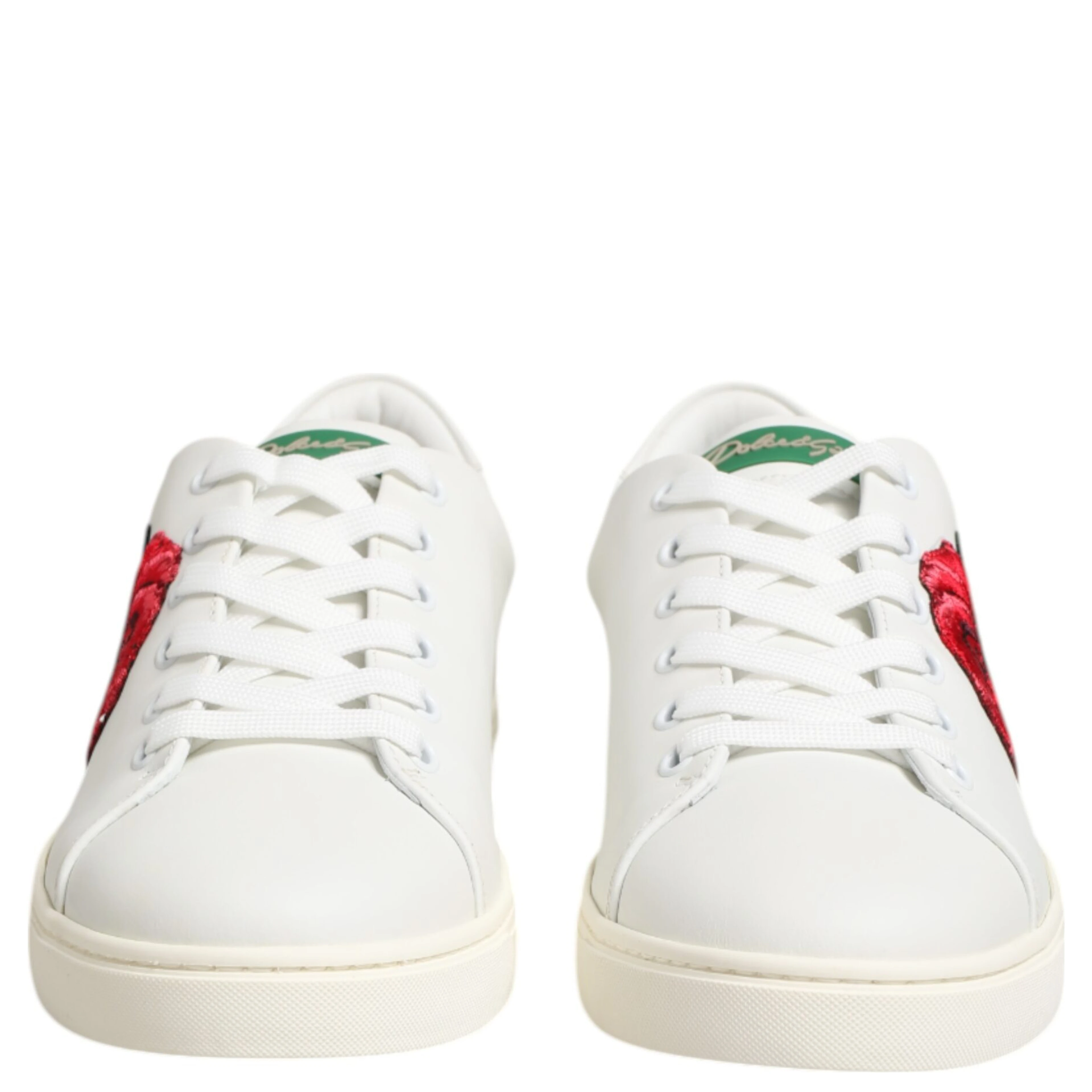 White Leather Rose Embroidery Low-Top Shoes