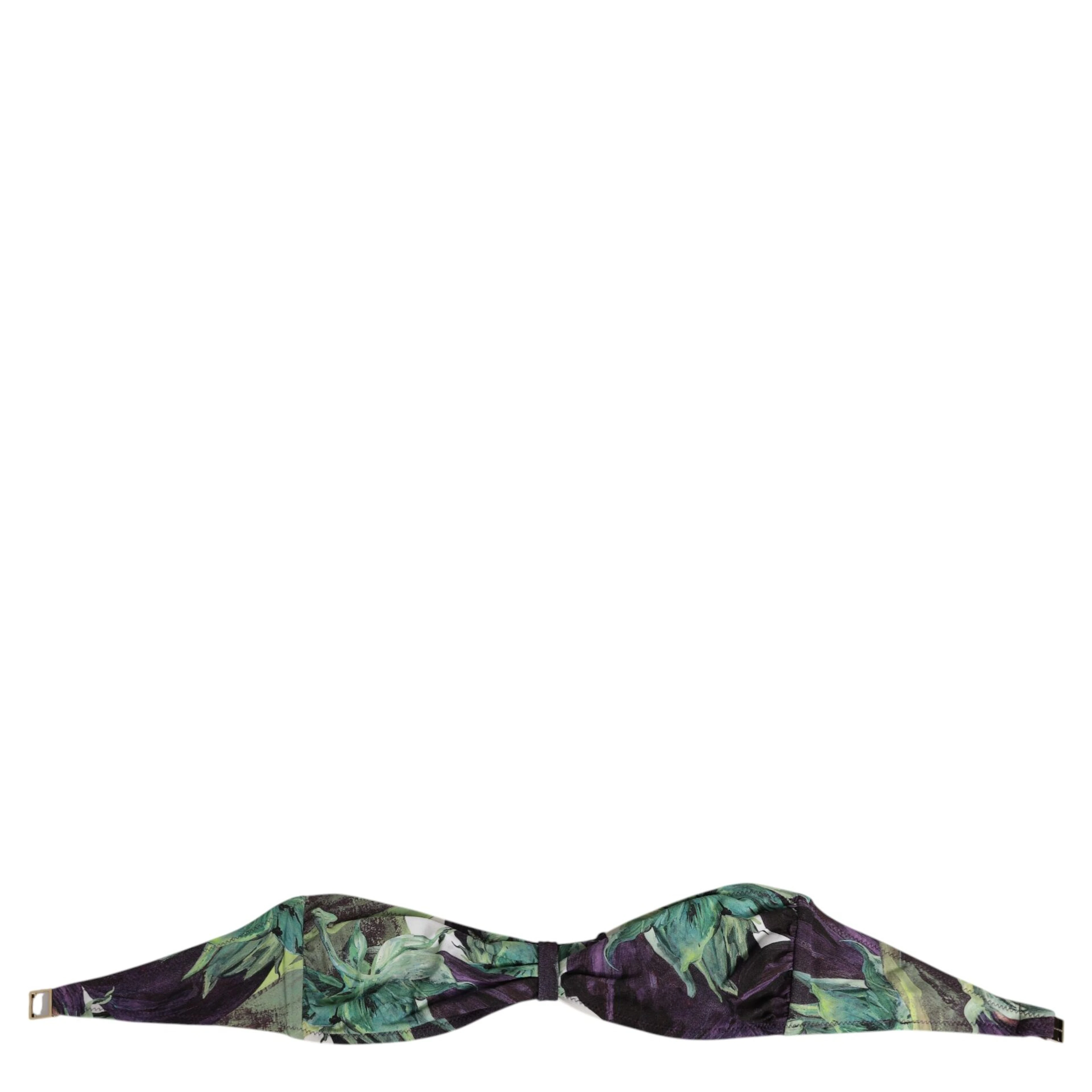 Purple Green Leaf Print Bandeau Swimwear Underwear