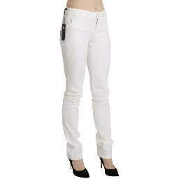 White Cotton Slim Fit Mid Waist Skinny Trouser Jeans