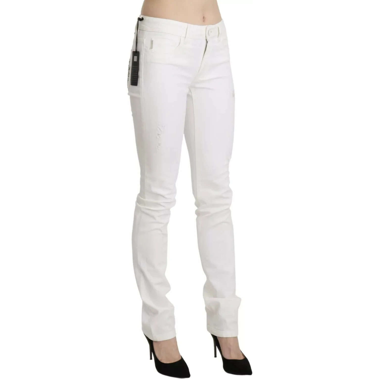 White Cotton Slim Fit Mid Waist Skinny Trouser Jeans