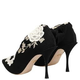 Black White Embroidered Jersey Stiletto Boots Shoes
