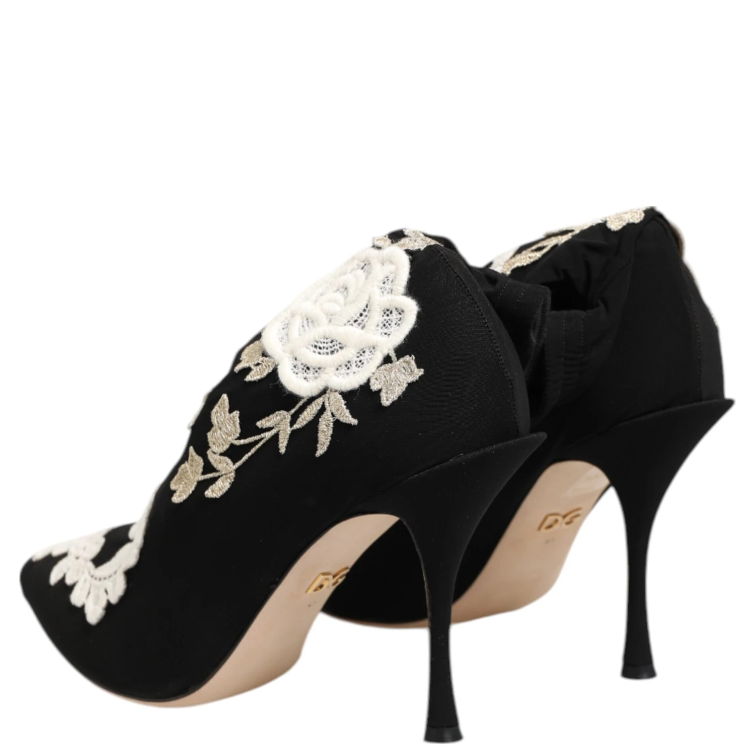 Black White Embroidered Jersey Stiletto Boots Shoes