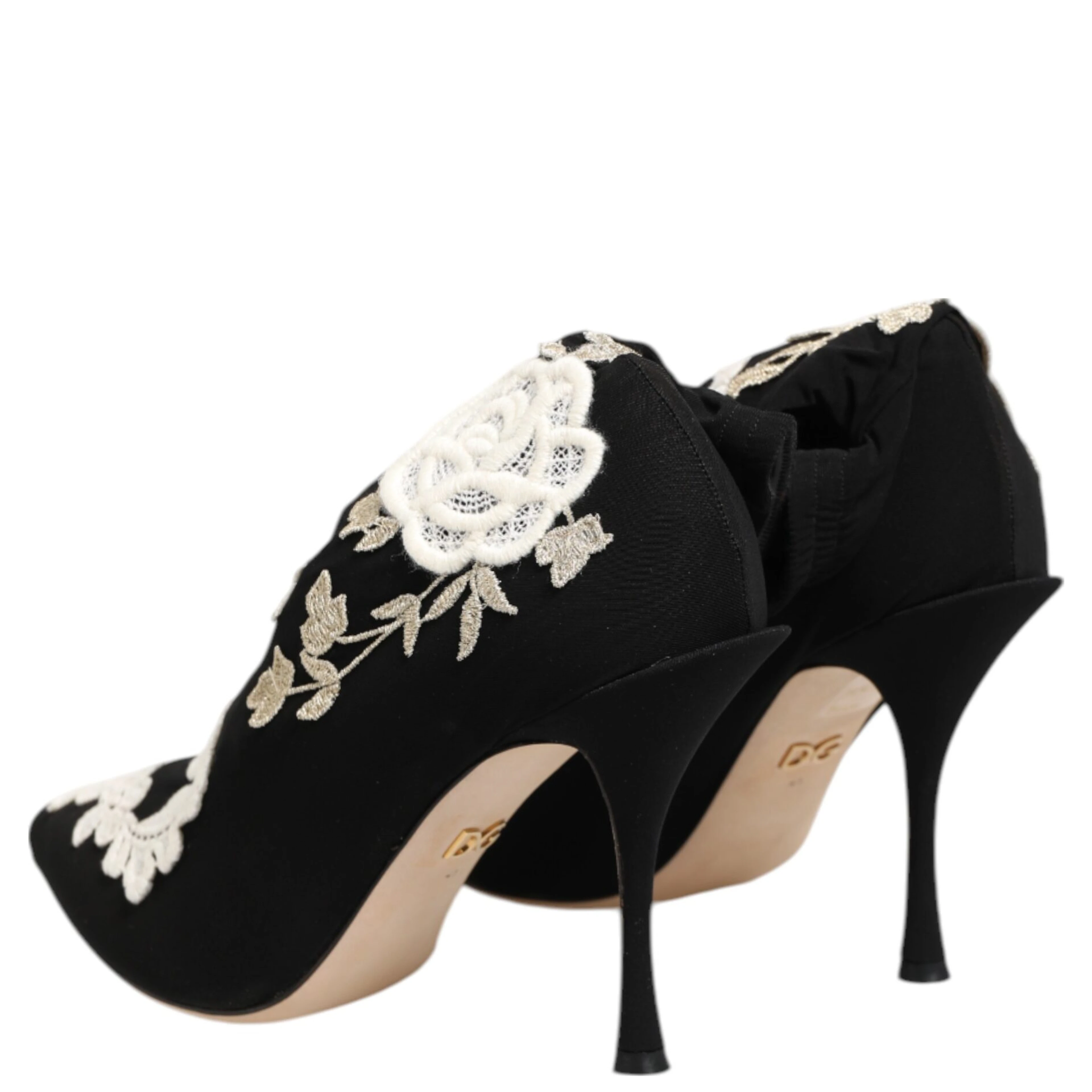Black White Embroidered Jersey Stiletto Boots Shoes