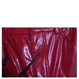 Red High Waist Skinny Trouser Shiny Pants