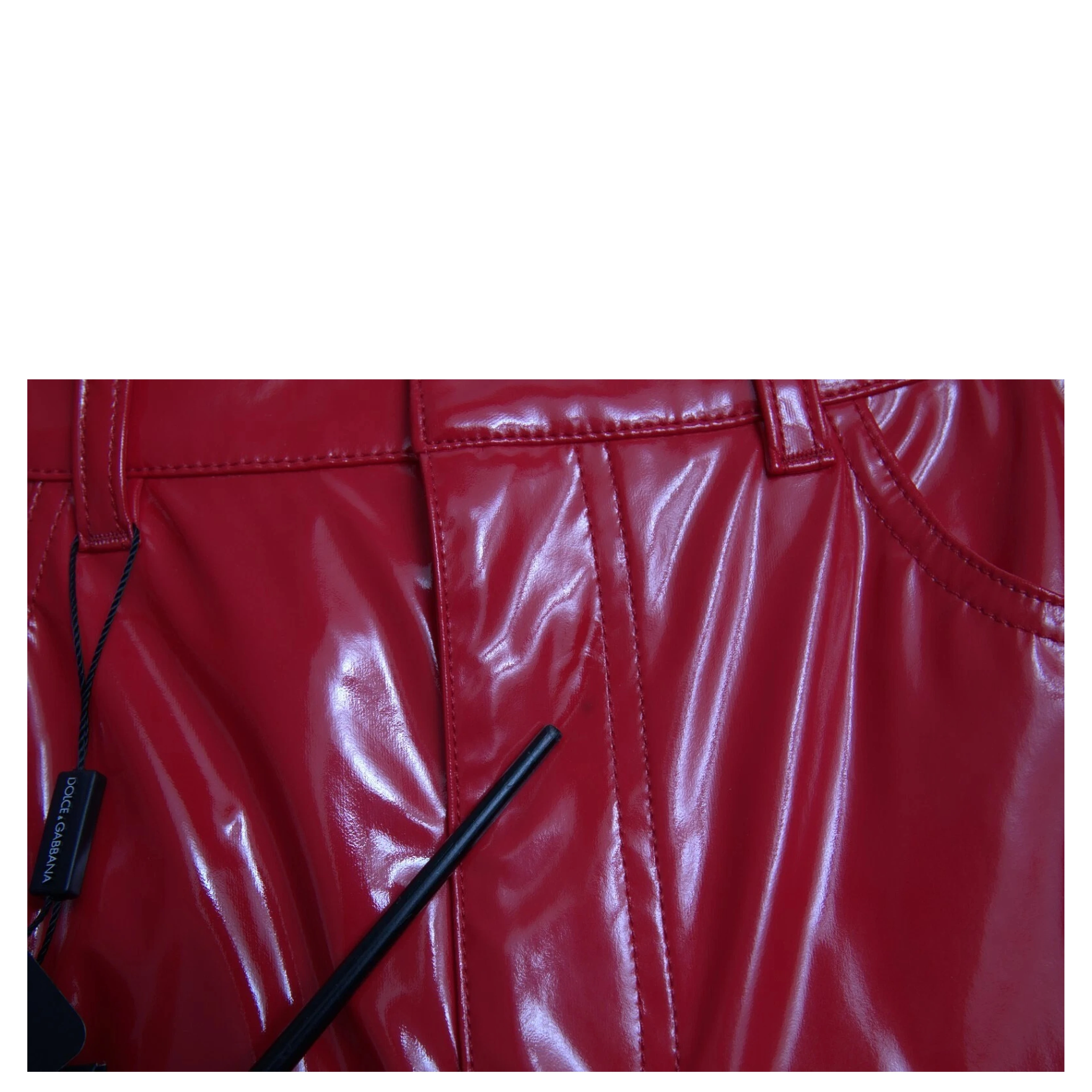 Red High Waist Skinny Trouser Shiny Pants