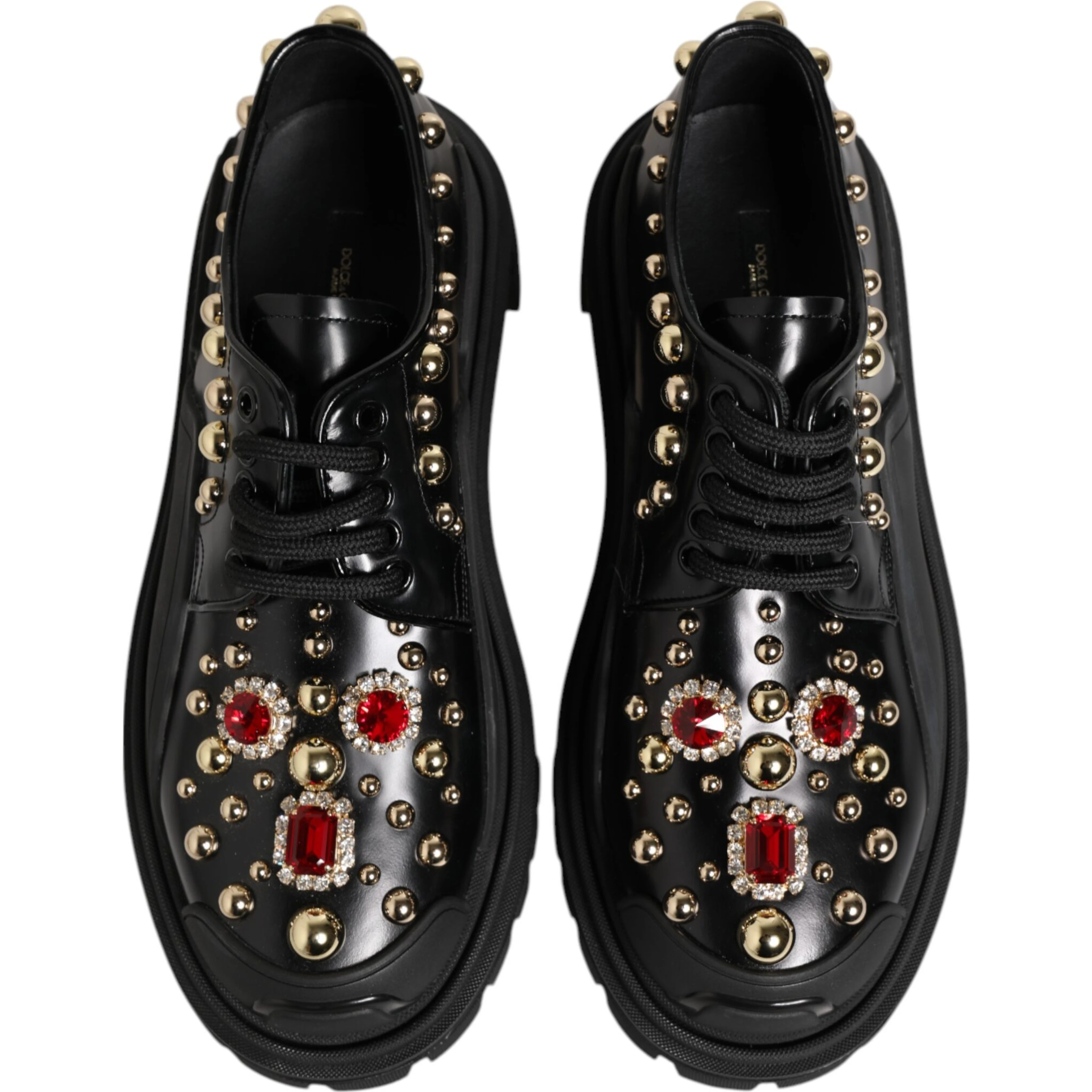 Black Leather Jeweled Crystals Derby Shoes
