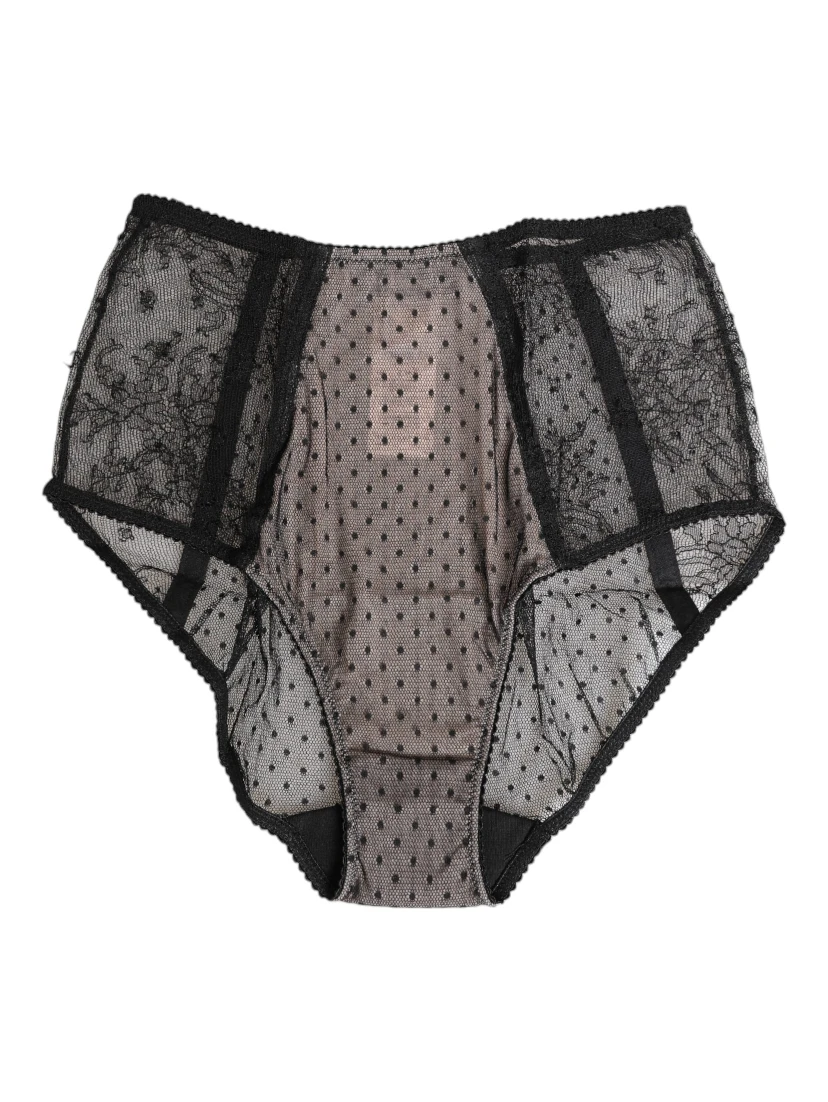 Black Sheer Polka Dot Lace High Waist Underwear