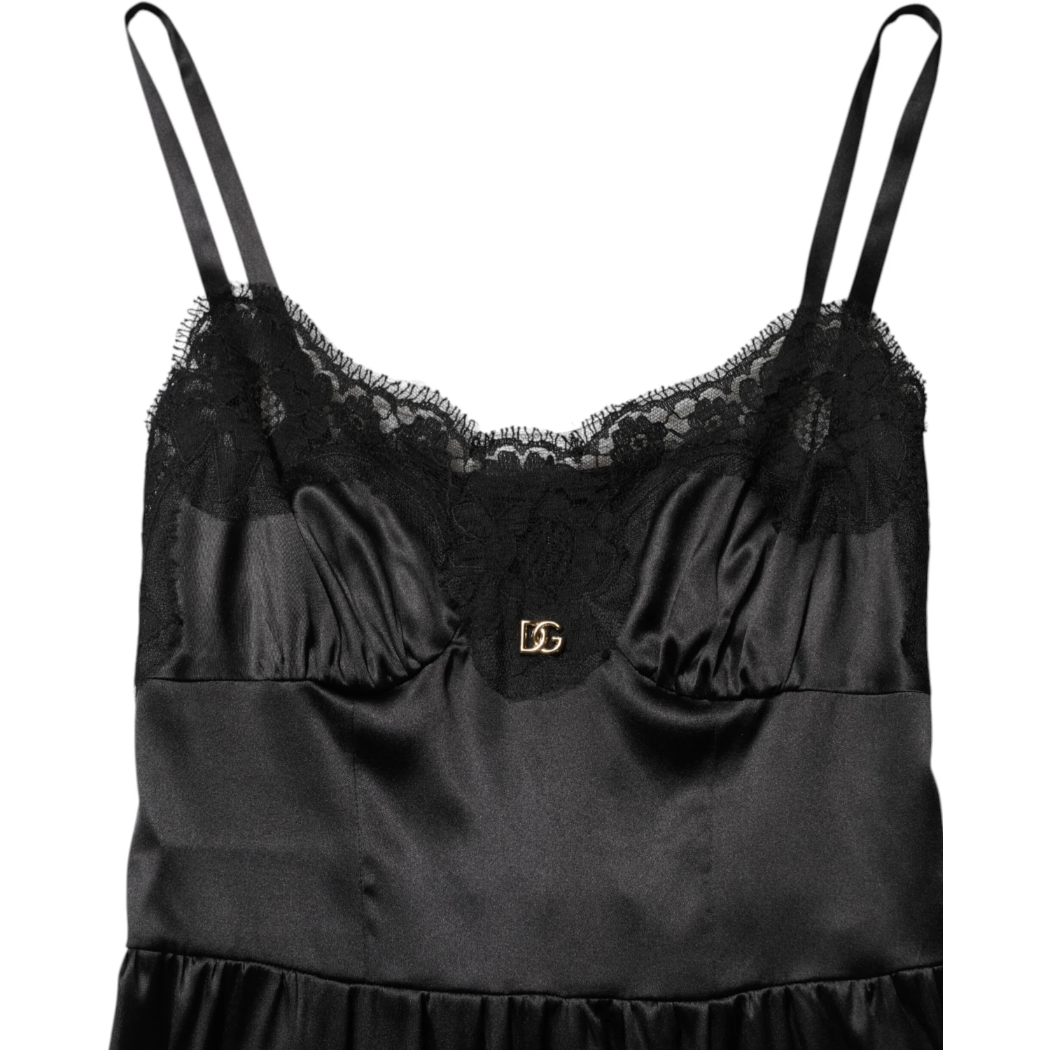 Black Silk Blend Lace Trim Sleeveless Mini Dress