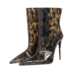 Leopard Print PVC Pointed Toe Boots Shoes