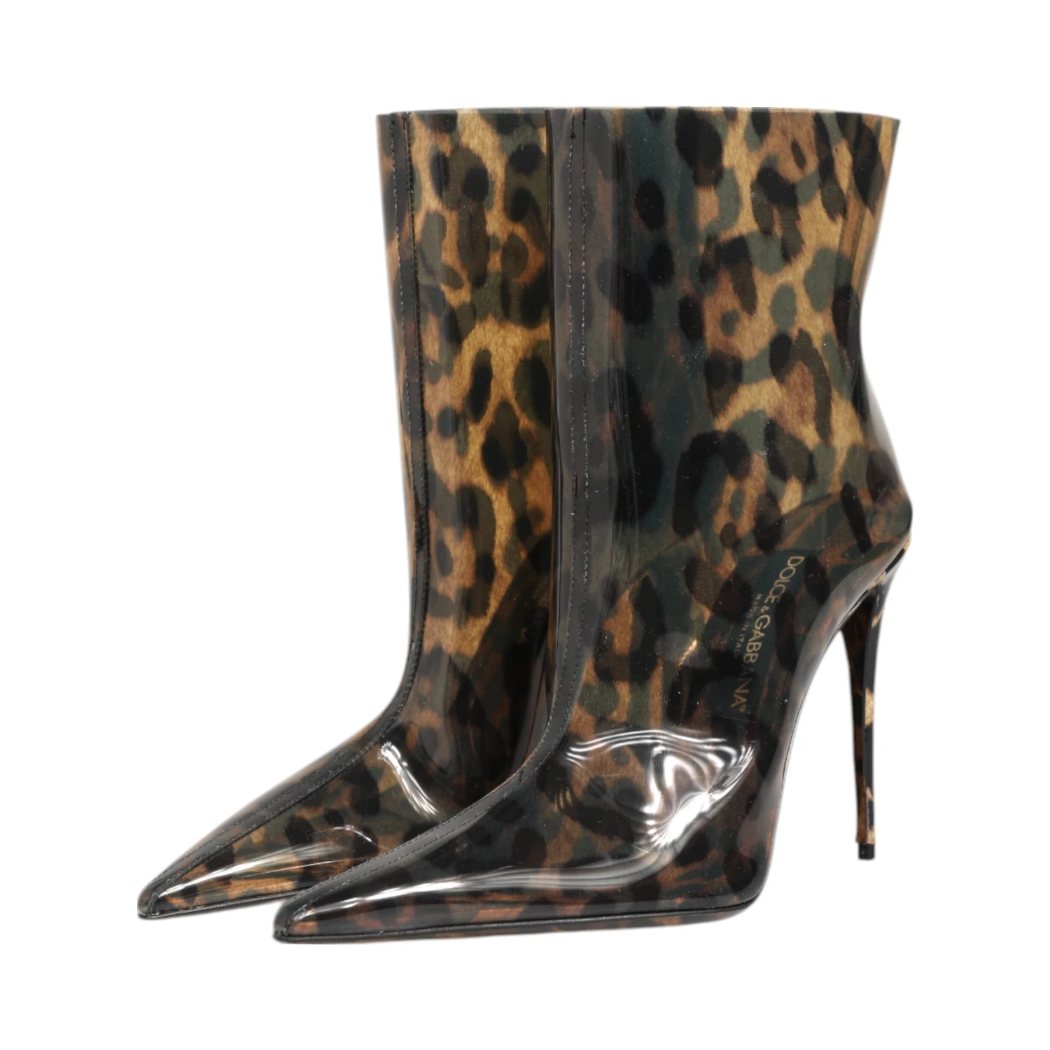 Leopard Print PVC Pointed Toe Boots Shoes