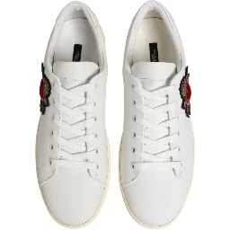 White Leather Sacre Heart Patch Sneakers  Shoes