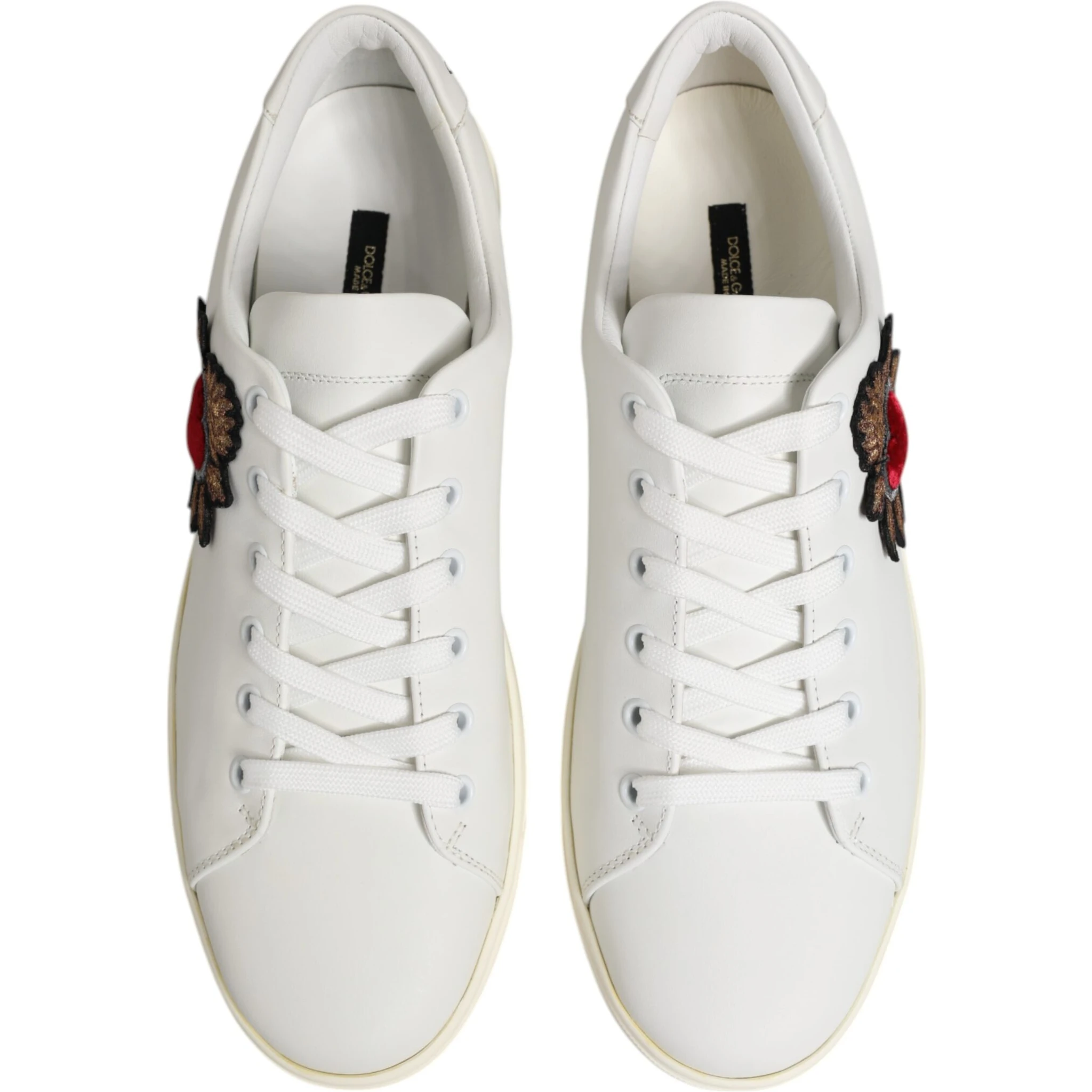 White Leather Sacre Heart Patch Sneakers  Shoes
