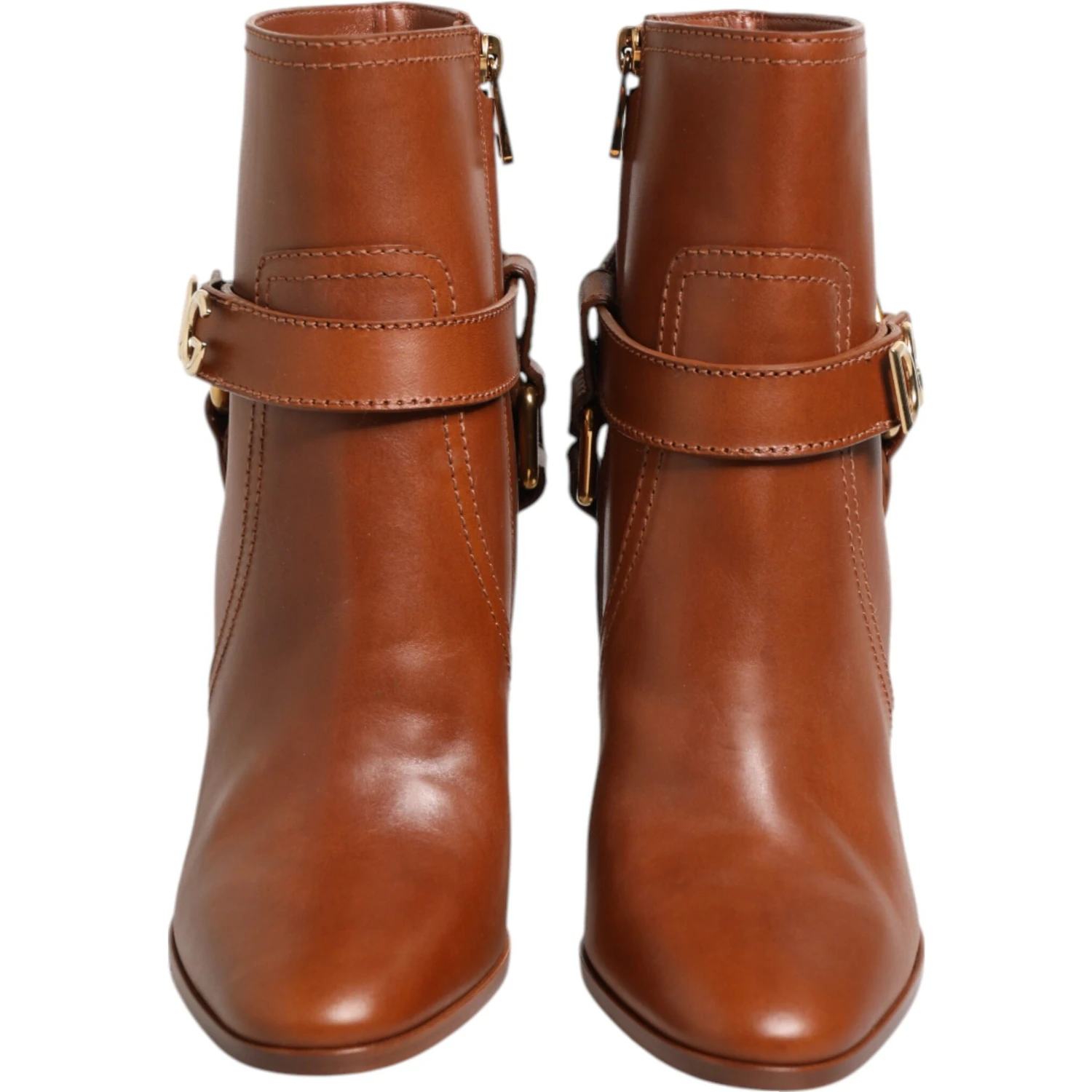 Brown Leather DG Logo Buckle Ankle Boots Shoes