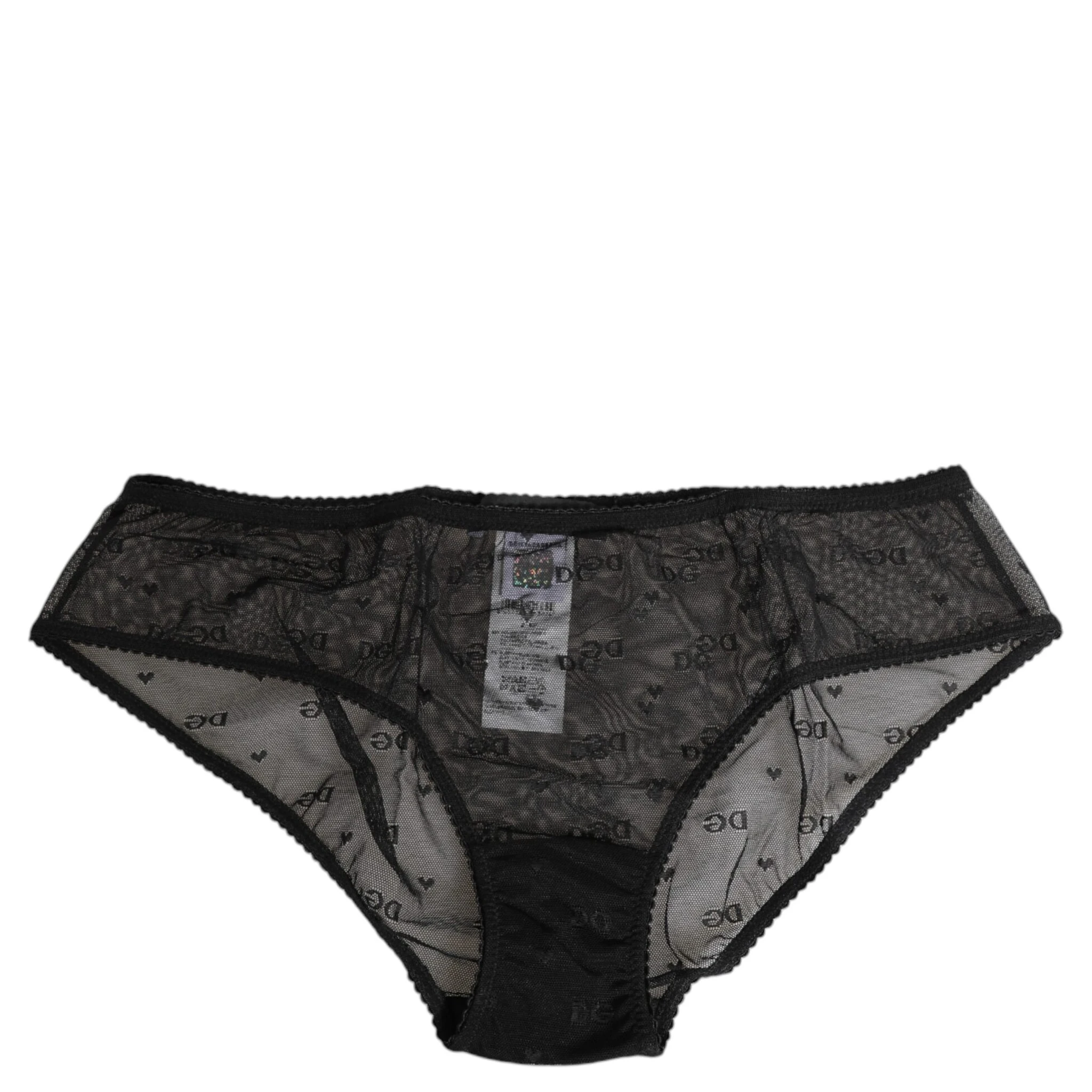 Black Sheer Mesh Lace Polka Dot Logo Underwear