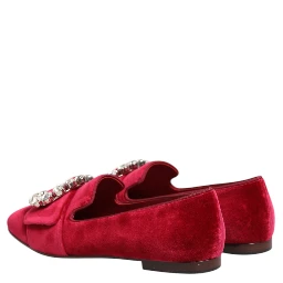 Red Velvet Crystal Buckle Loafers Flats Shoes