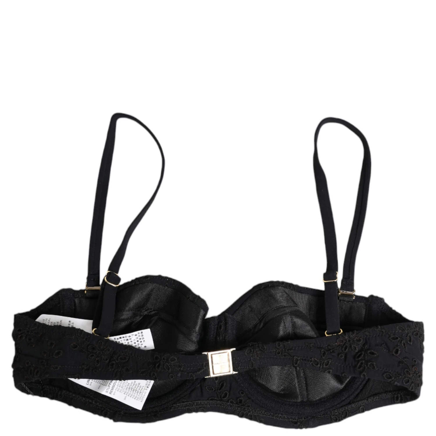 Black Polyester Embroidered Underwire Bra Underwear