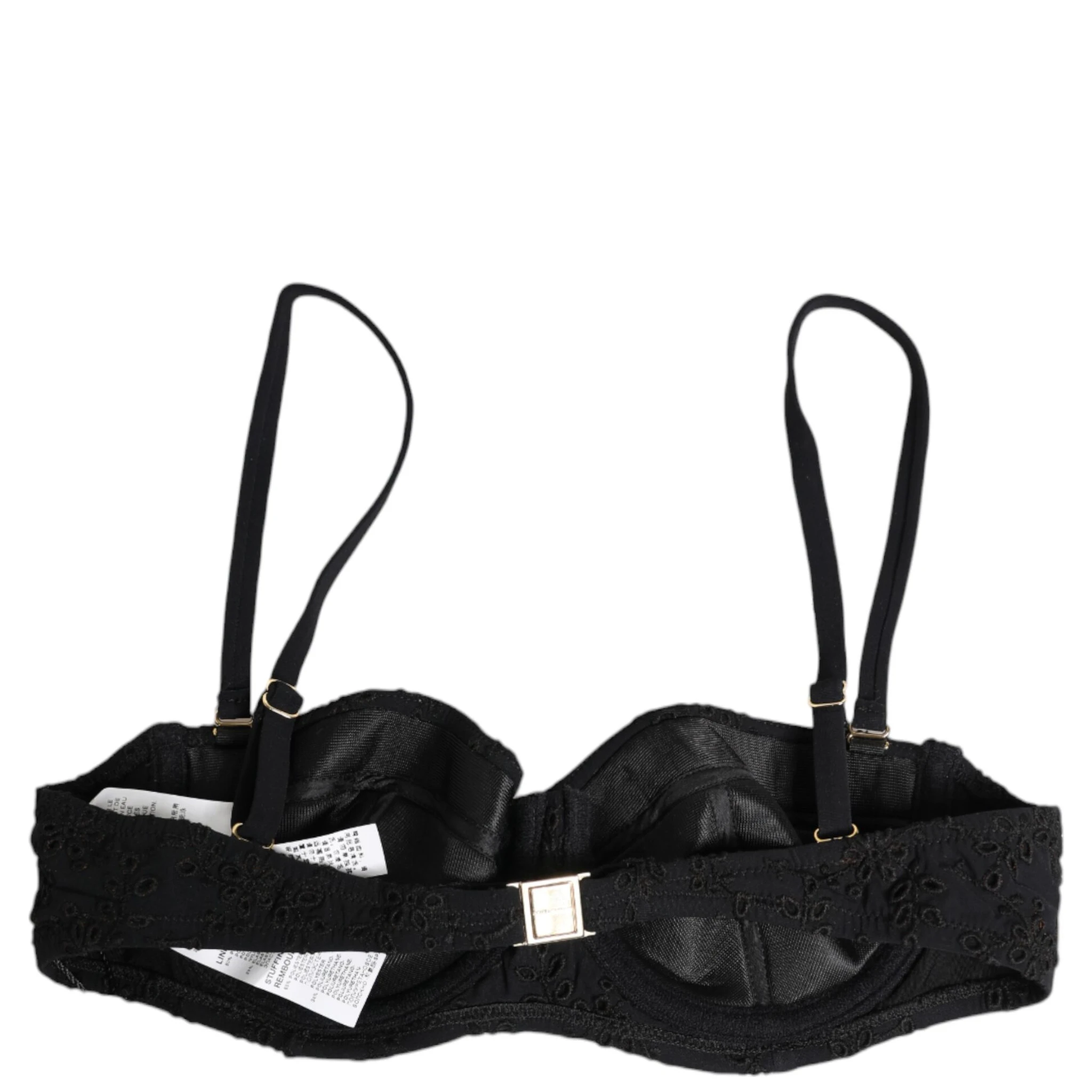 Black Polyester Embroidered Underwire Bra Underwear
